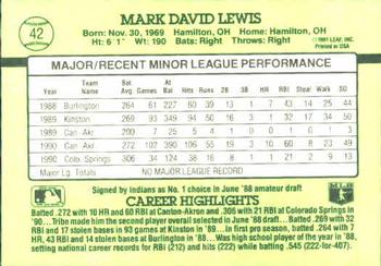 1991 Donruss The Rookies #42 Mark Lewis Back