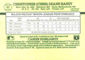 1991 Donruss The Rookies #44 Chris Haney Back