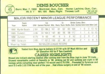 1991 Donruss The Rookies #45 Denis Boucher Back