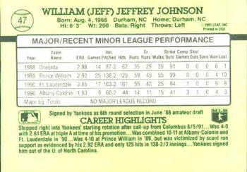 1991 Donruss The Rookies #47 Jeff Johnson Back