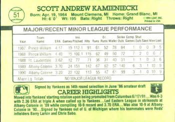 1991 Donruss The Rookies #51 Scott Kamieniecki Back