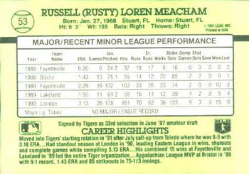 1991 Donruss The Rookies #53 Rusty Meacham Back