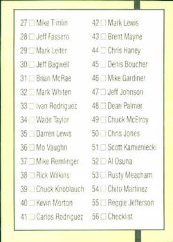1991 Donruss The Rookies #56 Checklist: 1-56 Back