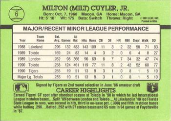1991 Donruss The Rookies #6 Milt Cuyler Back
