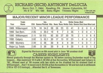 1991 Donruss The Rookies #2 Rich DeLucia Back