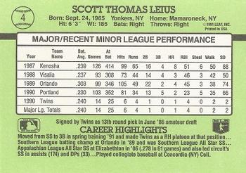 1991 Donruss The Rookies #4 Scott Leius Back