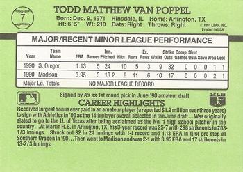 1991 Donruss The Rookies #7 Todd Van Poppel Back