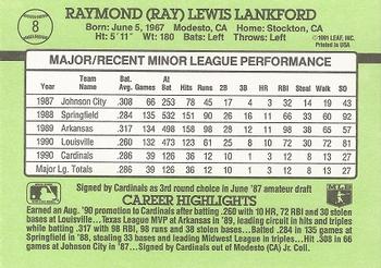 1991 Donruss The Rookies #8 Ray Lankford Back