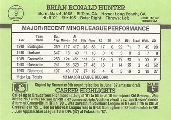 1991 Donruss The Rookies #9 Brian Hunter Back