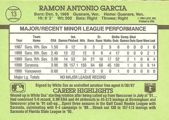 1991 Donruss The Rookies #13 Ramon Garcia Back