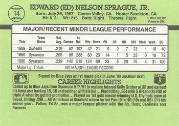1991 Donruss The Rookies #14 Ed Sprague Back