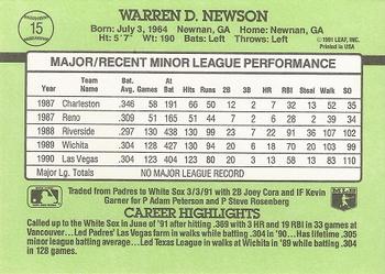 1991 Donruss The Rookies #15 Warren Newson Back
