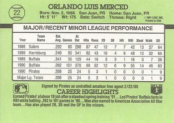 1991 Donruss The Rookies #22 Orlando Merced Back