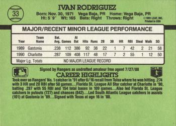 1991 Donruss The Rookies #33 Ivan Rodriguez Back