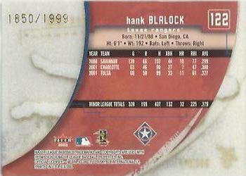 2002 Fleer E-X #122 Hank Blalock Back