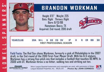 2010 Grandstand Lowell Spinners Update #NNO Brandon Workman Back