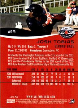 2017 Choice Salem Red Sox #1 Josh Tobias Back