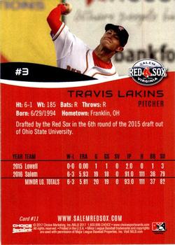 2017 Choice Salem Red Sox #11 Travis Lakins Back