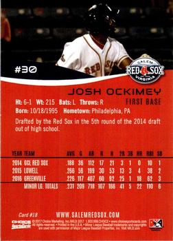 2017 Choice Salem Red Sox #18 Josh Ockimey Back