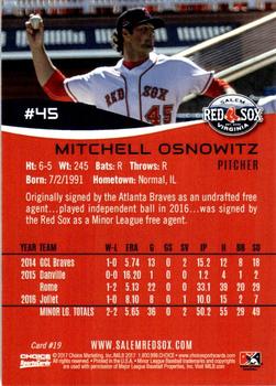2017 Choice Salem Red Sox #19 Mitchell Osnowitz Back