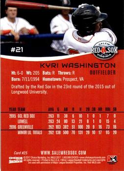 2017 Choice Salem Red Sox #25 Kyri Washington Back