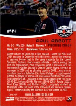 2017 Choice Salem Red Sox #27 Paul Abbott Back