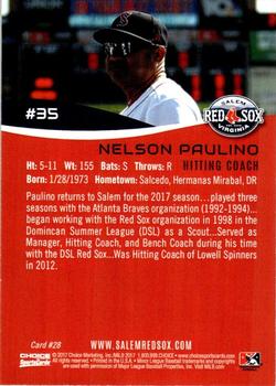 2017 Choice Salem Red Sox #28 Nelson Paulino Back
