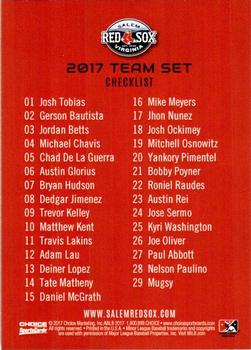 2017 Choice Salem Red Sox #NNO Team Cover Card Back