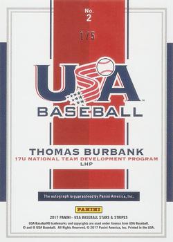 2017 Panini USA Baseball Stars & Stripes - 17U National Team Signatures Green Ink #2 Thomas Burbank Back