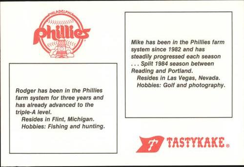 1985 Tastykake Philadelphia Phillies #NNO Mike Maddux / Rodger Cole Back