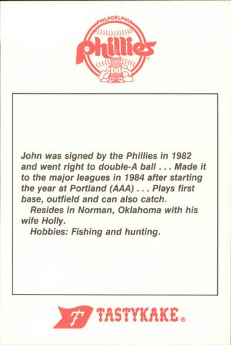 1985 Tastykake Philadelphia Phillies #NNO John Russell Back
