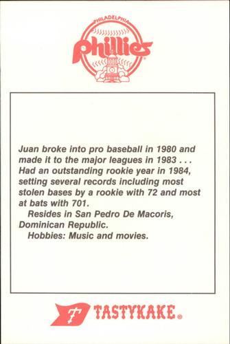 1985 Tastykake Philadelphia Phillies #NNO Juan Samuel Back