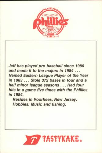 1985 Tastykake Philadelphia Phillies #NNO Jeff Stone Back