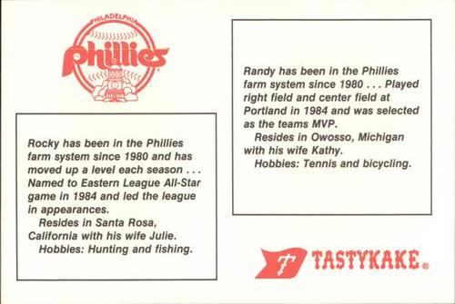 1985 Tastykake Philadelphia Phillies #NNO Future Phillies (Randy Salava / Rocky Childress) Back