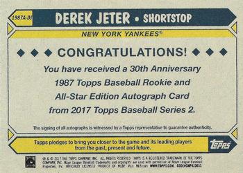 2017 Topps - 1987 Topps Baseball 30th Anniversary Rookie and All-Star Edition Autographs #1987A-DJ Derek Jeter Back