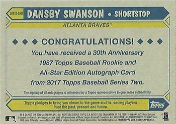 2017 Topps - 1987 Topps Baseball 30th Anniversary Rookie and All-Star Edition Autographs #1987A-DSW Dansby Swanson Back