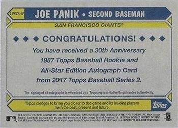 2017 Topps - 1987 Topps Baseball 30th Anniversary Rookie and All-Star Edition Autographs #1987A-JP Joe Panik Back