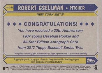 2017 Topps - 1987 Topps Baseball 30th Anniversary Rookie and All-Star Edition Autographs #1987A-RG Robert Gsellman Back