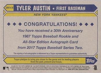 2017 Topps - 1987 Topps Baseball 30th Anniversary Rookie and All-Star Edition Autographs #1987A-TA Tyler Austin Back