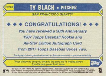 2017 Topps - 1987 Topps Baseball 30th Anniversary Rookie and All-Star Edition Autographs #1987A-TB Ty Blach Back