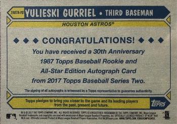 2017 Topps - 1987 Topps Baseball 30th Anniversary Rookie and All-Star Edition Autographs #1987A-YG Yulieski Gurriel Back