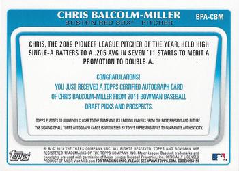 2011 Bowman Draft Picks & Prospects - Prospects Autographs #BPA-CBM Chris Balcom-Miller Back