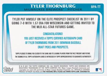 2011 Bowman Draft Picks & Prospects - Prospects Autographs #BPA-TT Tyler Thornburg Back