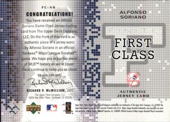 2003 Upper Deck Finite - First Class Game Jersey #FC-AS Alfonso Soriano Back