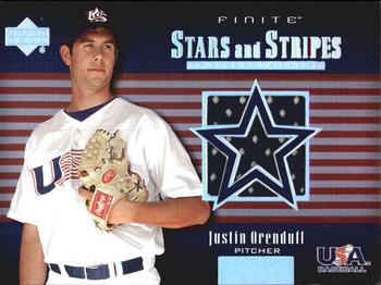 2003 Upper Deck Finite - Stars and Stripes Game Jersey #USA-J1 Justin Orenduff Front