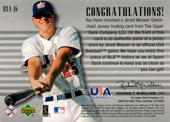 2003 Upper Deck Finite - Stars and Stripes Game Jersey #USA-J6 Jered Weaver Back