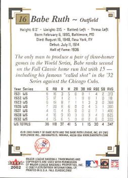 2002 Fleer Fall Classic #16 Babe Ruth Back