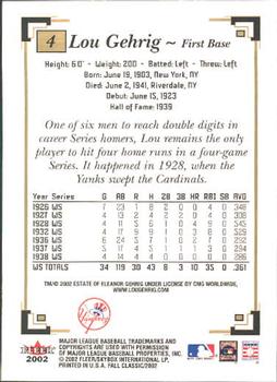 2002 Fleer Fall Classic #4 Lou Gehrig Back