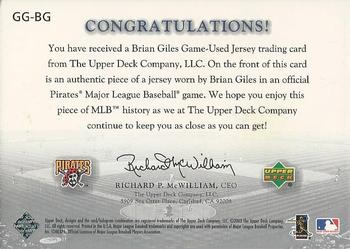 2003 Upper Deck Game Face - Game Face Gear #GG-BG Brian Giles Back