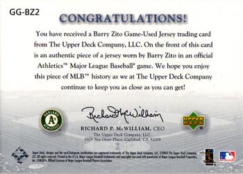 2003 Upper Deck Game Face - Game Face Gear #GG-BZ2 Barry Zito Back